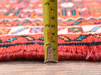 Tribal & Geometric hand-knotted wool runner in Red & Ivory, 2'5" x 6'5" — SKU O02586 (view 6)