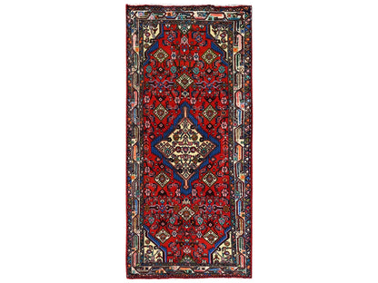 Hamadan Tribal & Geometric hand-knotted wool runner in Red & Ivory, 2'8" x 5'11" — SKU O02587