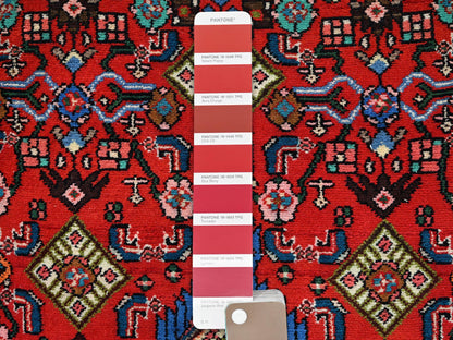 Hamadan Tribal & Geometric hand-knotted wool runner in Red & Ivory, 2'8" x 5'11" — SKU O02587 (view 4)