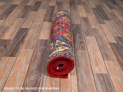 Hamadan Tribal & Geometric hand-knotted wool runner in Red & Ivory, 2'8" x 5'11" — SKU O02587 (view 5)