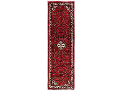 Tribal & Geometric hand-knotted wool runner in Red & Ivory, 2'10" x 9'9" — SKU O02588