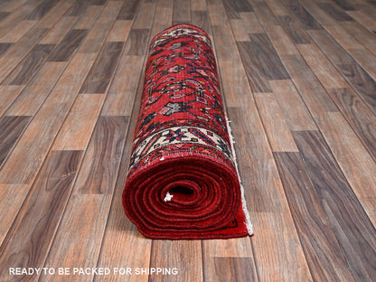 Tribal & Geometric hand-knotted wool runner in Red & Ivory, 2'10" x 9'9" — SKU O02588 (view 5)