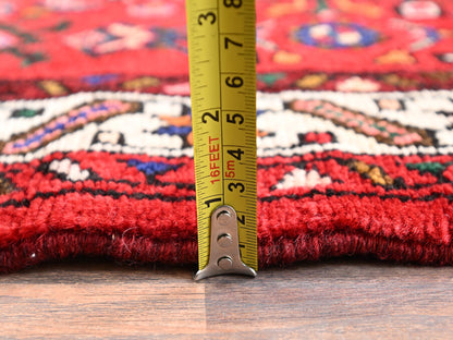 Tribal & Geometric hand-knotted wool runner in Red & Ivory, 2'10" x 9'9" — SKU O02588 (view 6)