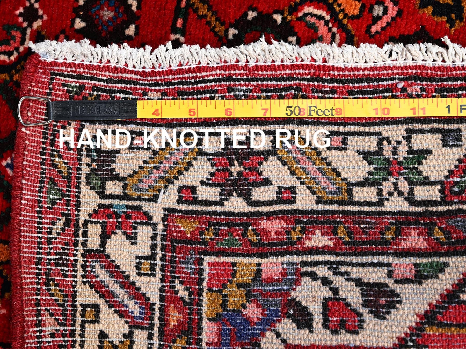 Tribal & Geometric hand-knotted wool runner in Red & Ivory, 2'10" x 9'9" — SKU O02588 (view 7)