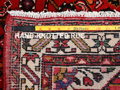 Tribal & Geometric hand-knotted wool runner in Red & Ivory, 2'10" x 9'9" — SKU O02588 (view 7)