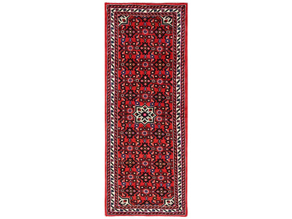 Tribal & Geometric hand-knotted wool runner in Red & Ivory, 2'5" x 6'4" — SKU O02589