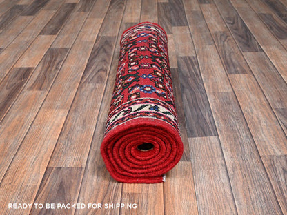 Tribal & Geometric hand-knotted wool runner in Red & Ivory, 2'5" x 6'4" — SKU O02589 (view 5)