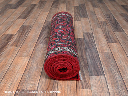 Tribal & Geometric hand-knotted wool runner in Red & Ivory, 2'3" x 6'5" — SKU O02591 (view 5)
