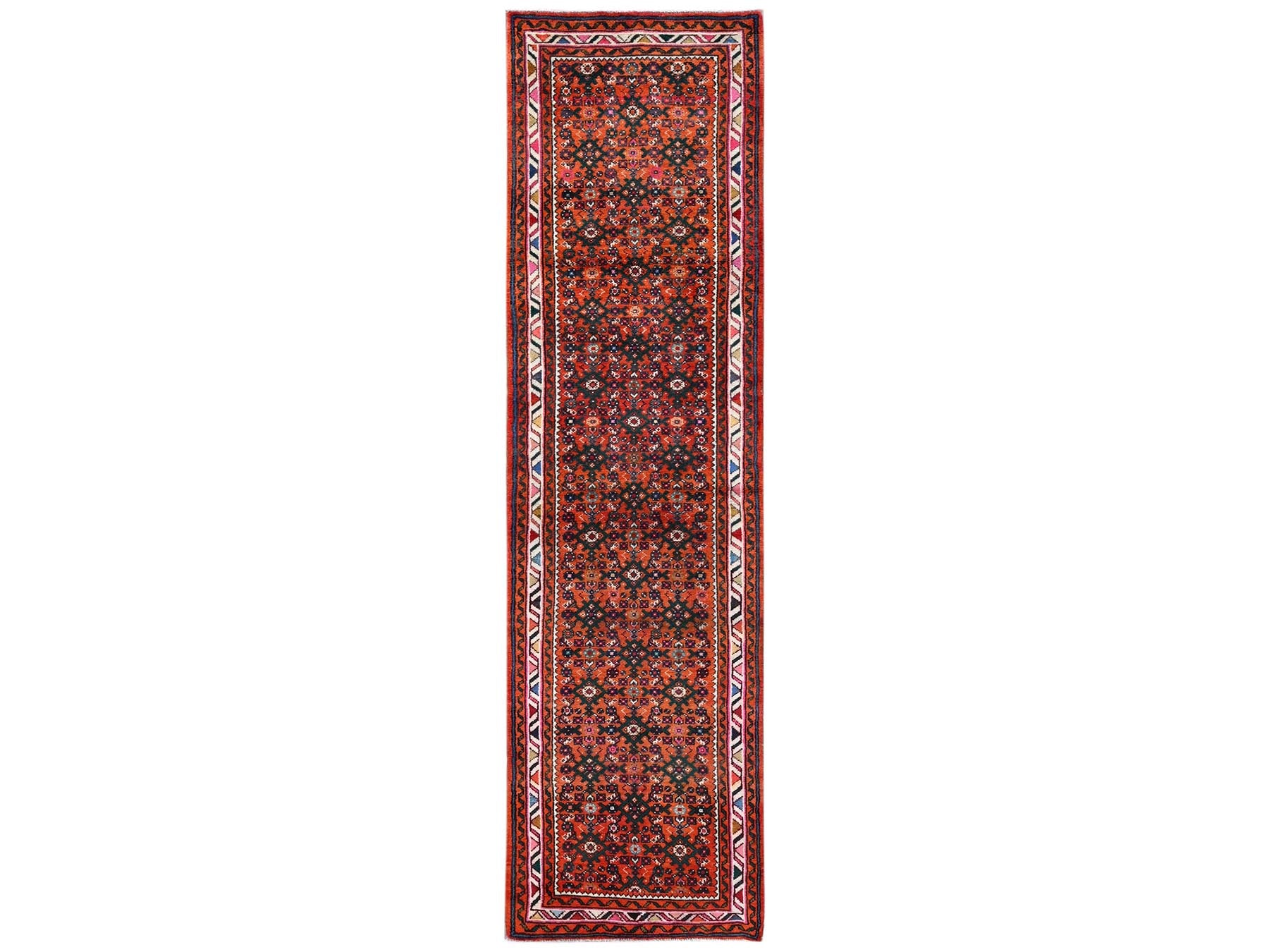Orange 2'6" x 9'4" Tribal & Geometric Hand knotted Wool Rug - Sku: O02594