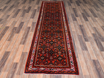 Tribal & Geometric hand-knotted wool runner in Orange & Ivory, 2'6" x 9'4" — SKU O02594 (view 2)