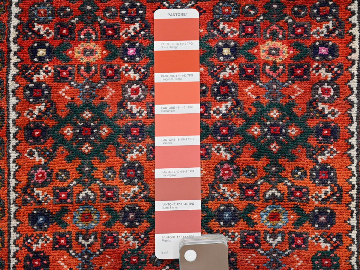 Tribal & Geometric hand-knotted wool runner in Orange & Ivory, 2'6" x 9'4" — SKU O02594 (view 4)