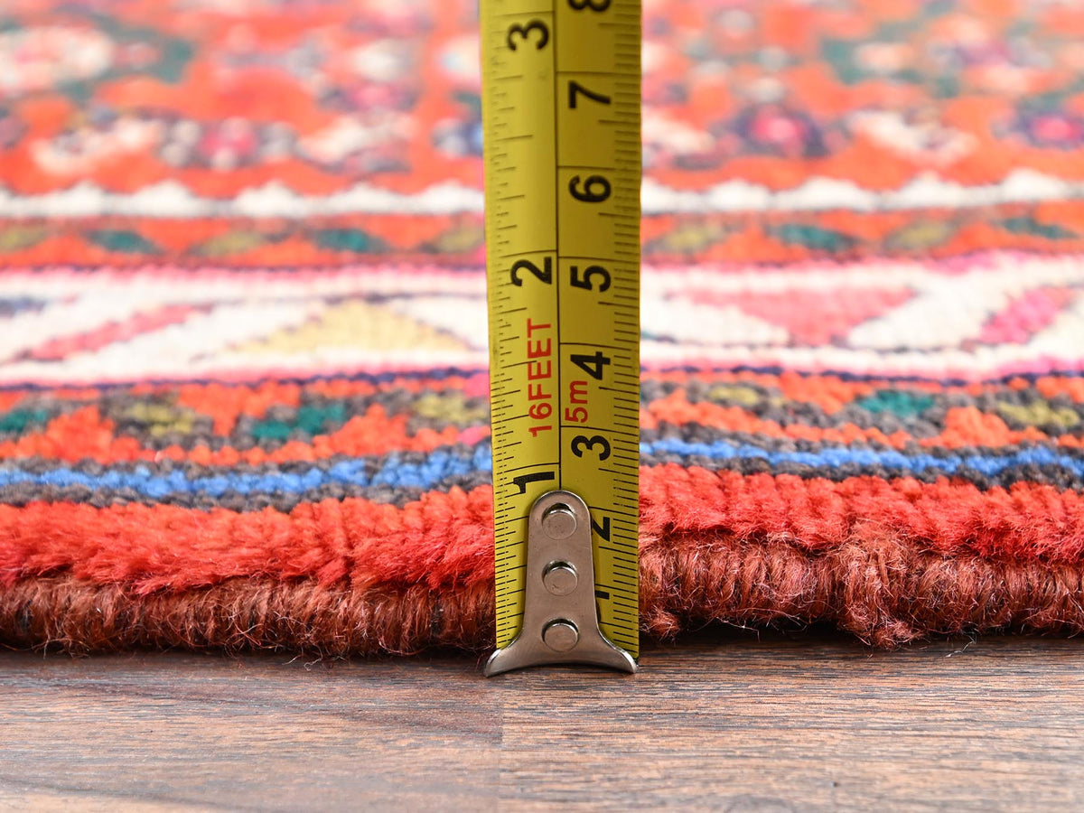 Tribal & Geometric hand-knotted wool runner in Orange & Ivory, 2'6" x 9'4" — SKU O02594 (view 6)