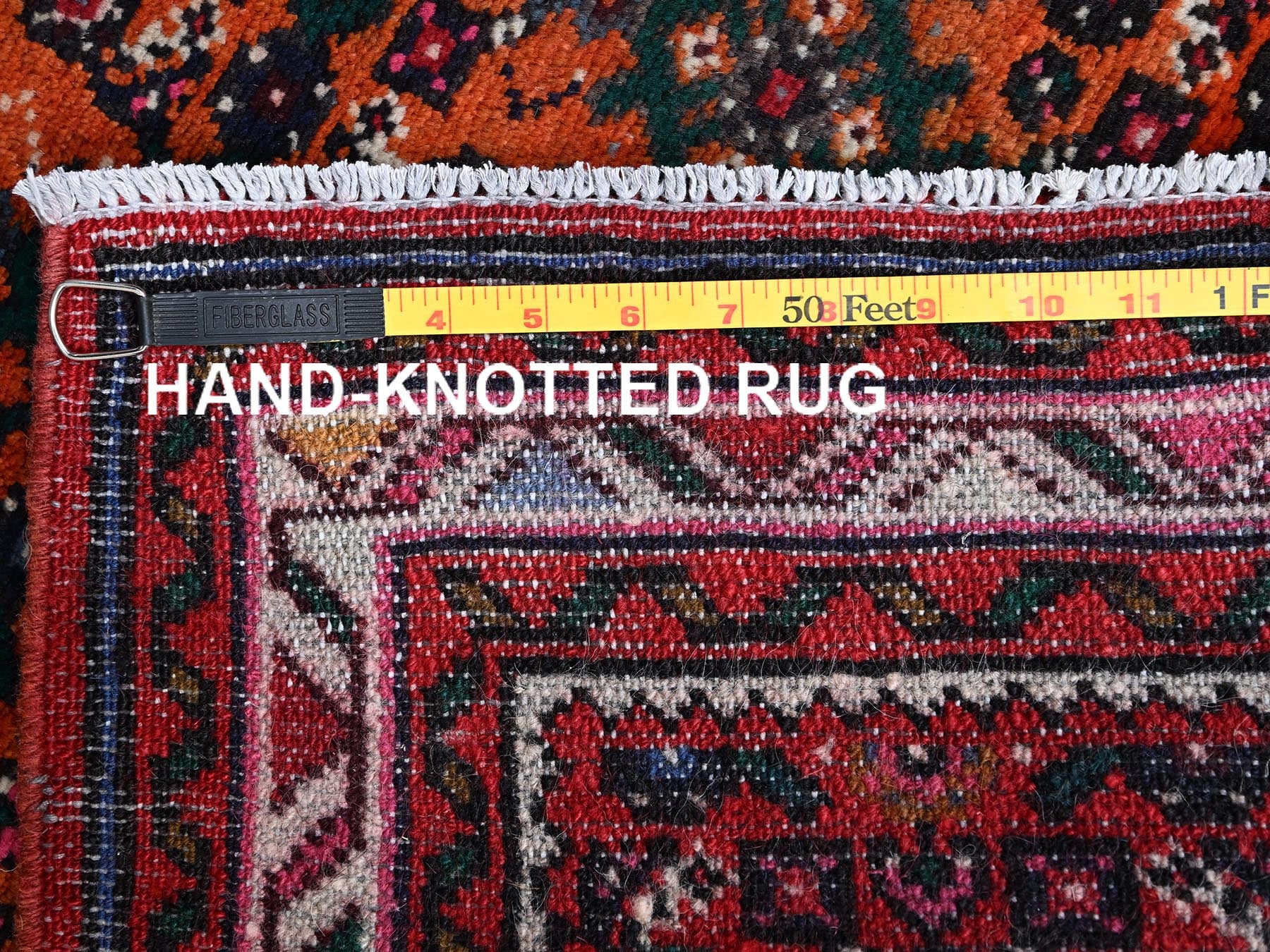 Tribal & Geometric hand-knotted wool runner in Orange & Ivory, 2'6" x 9'4" — SKU O02594 (view 7)