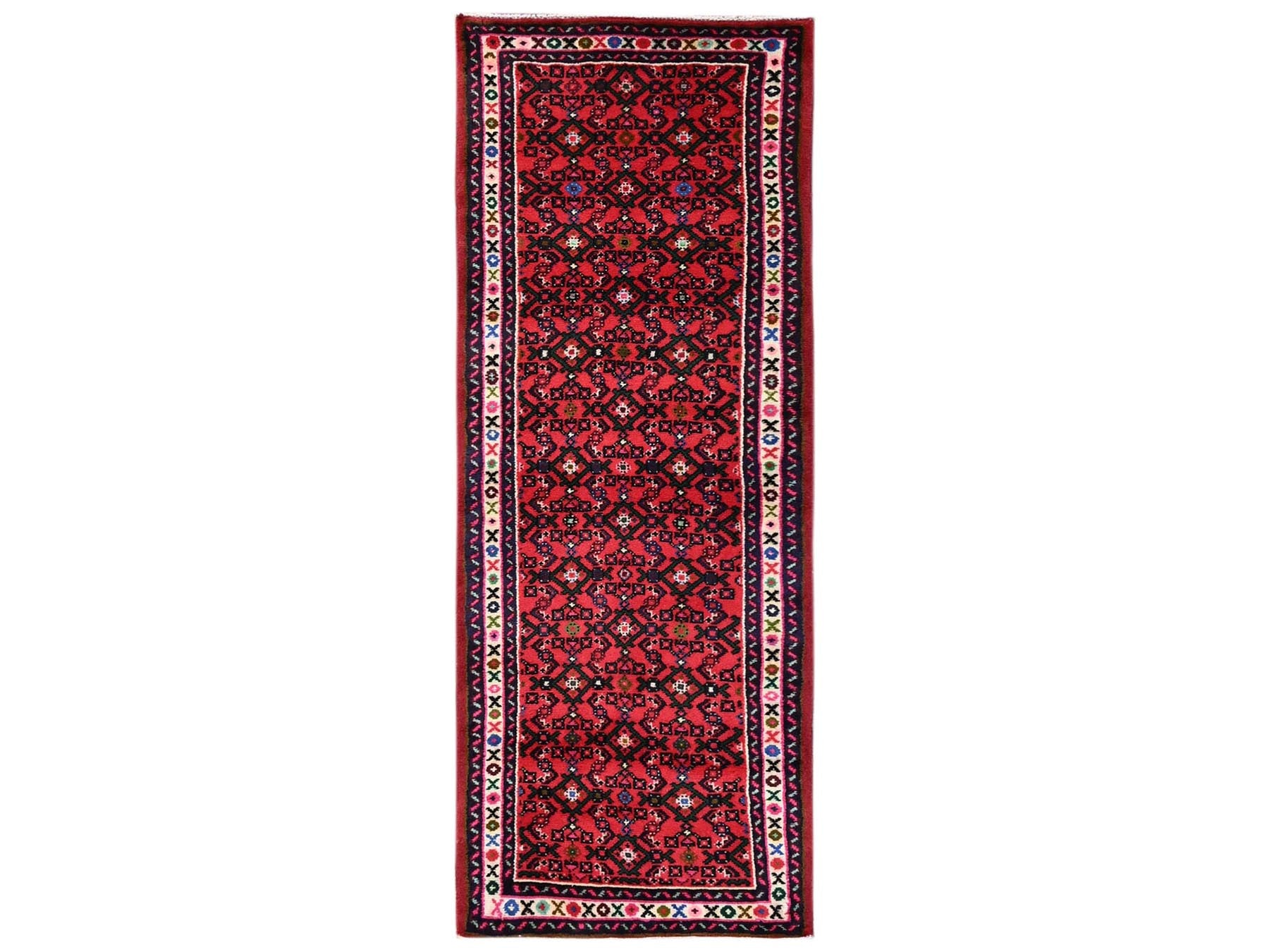 Tribal & Geometric hand-knotted wool runner in Red & Ivory, 2'3" x 6'3" — SKU O02597