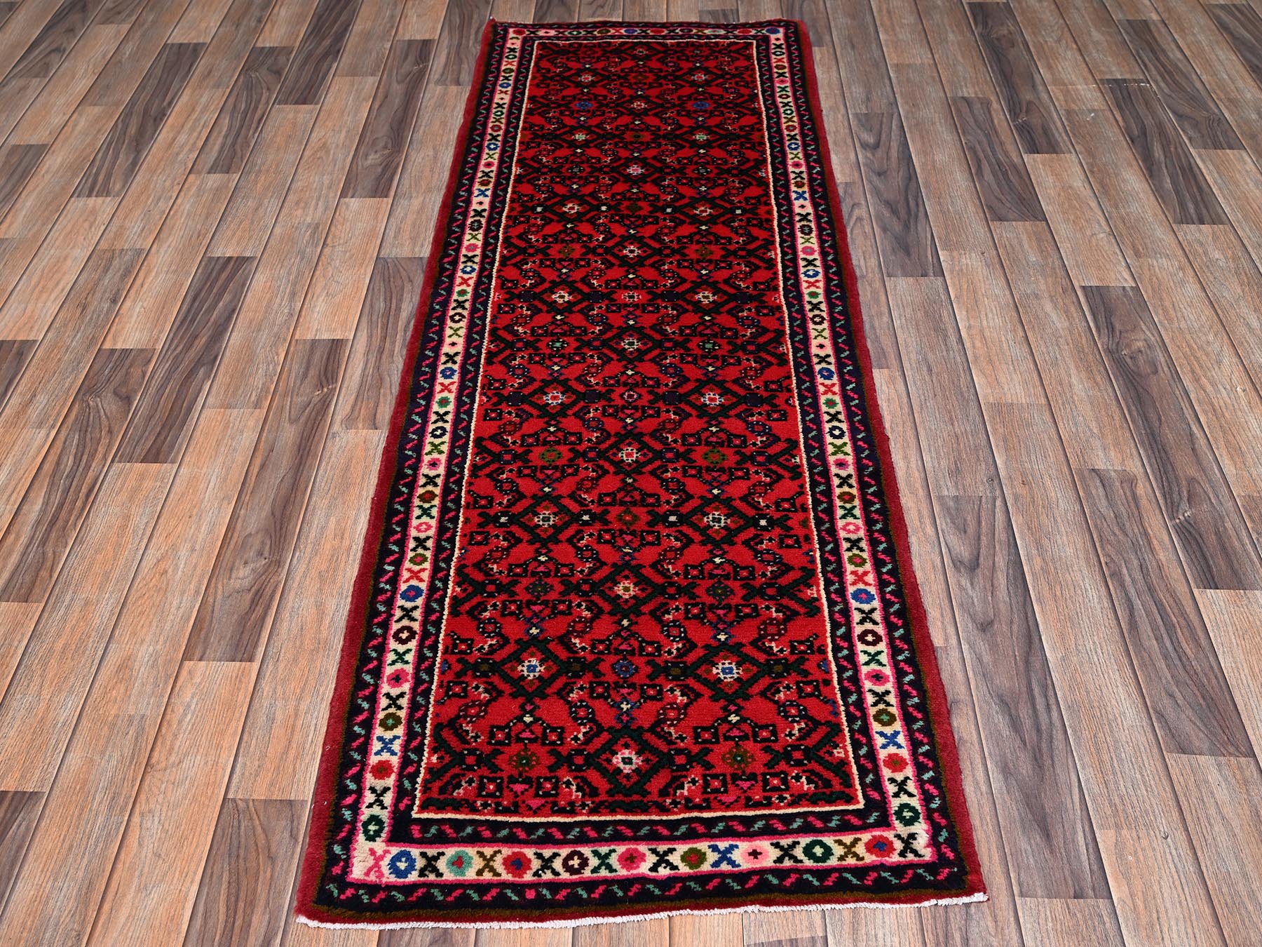Tribal & Geometric hand-knotted wool runner in Red & Ivory, 2'3" x 6'3" — SKU O02597 (view 2)