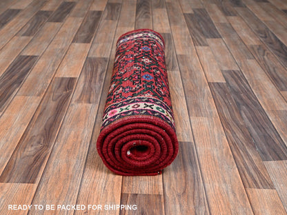 Tribal & Geometric hand-knotted wool runner in Red & Ivory, 2'3" x 6'3" — SKU O02597 (view 5)