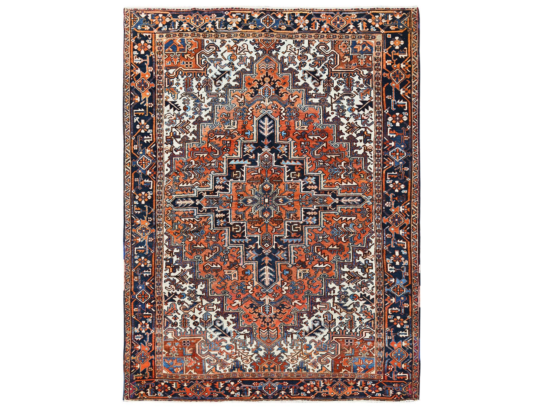 Orange 7'7" x 10'2" Heriz Hand knotted Wool Rug - Sku: O0259