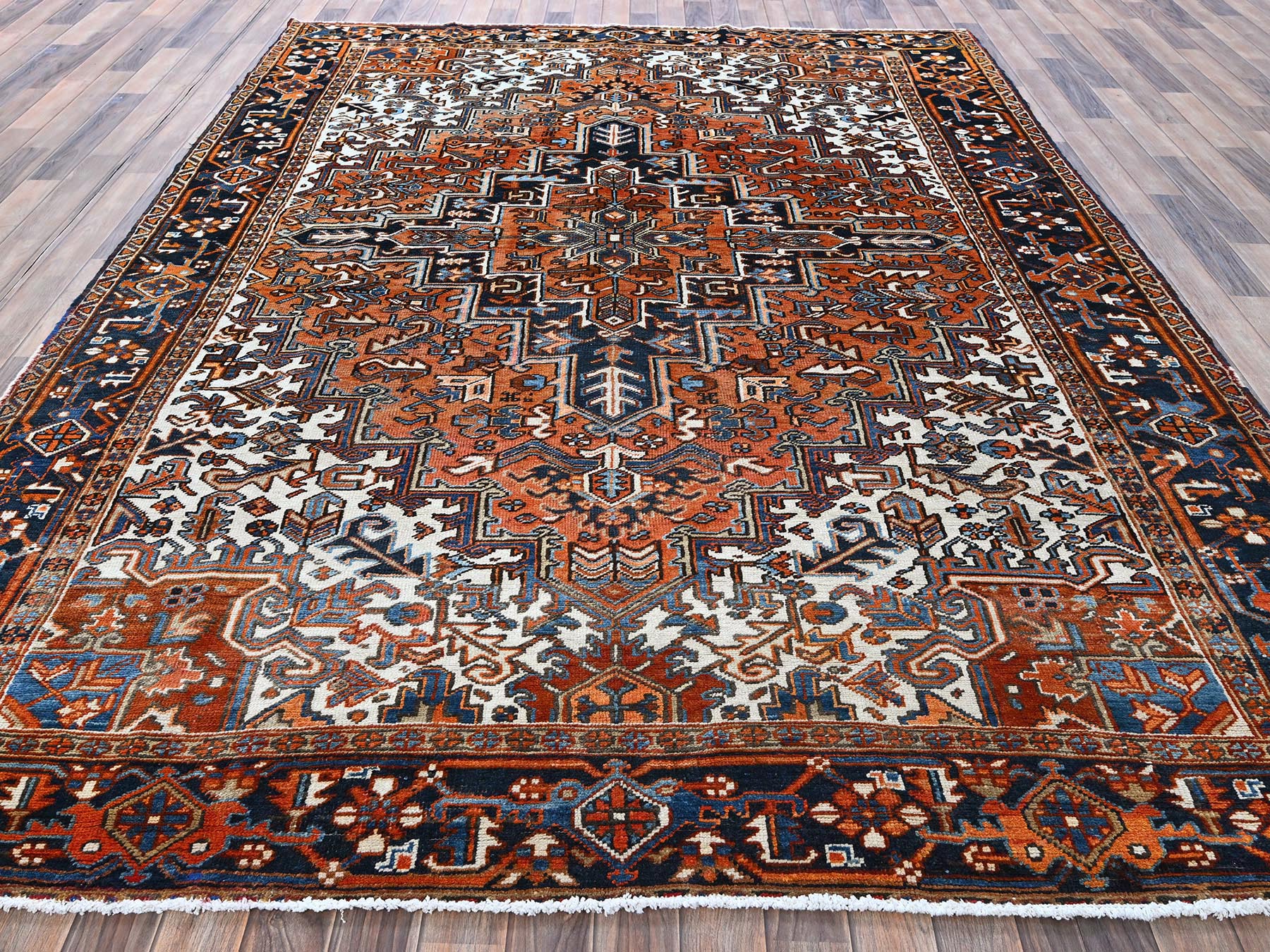 Heriz Heriz hand-knotted wool rug in Orange & Midnight Blue, 7'7" x 10'2" — SKU O0259 (view 2)