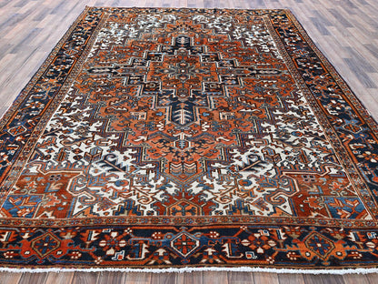Heriz Heriz hand-knotted wool rug in Orange & Midnight Blue, 7'7" x 10'2" — SKU O0259 (view 2)