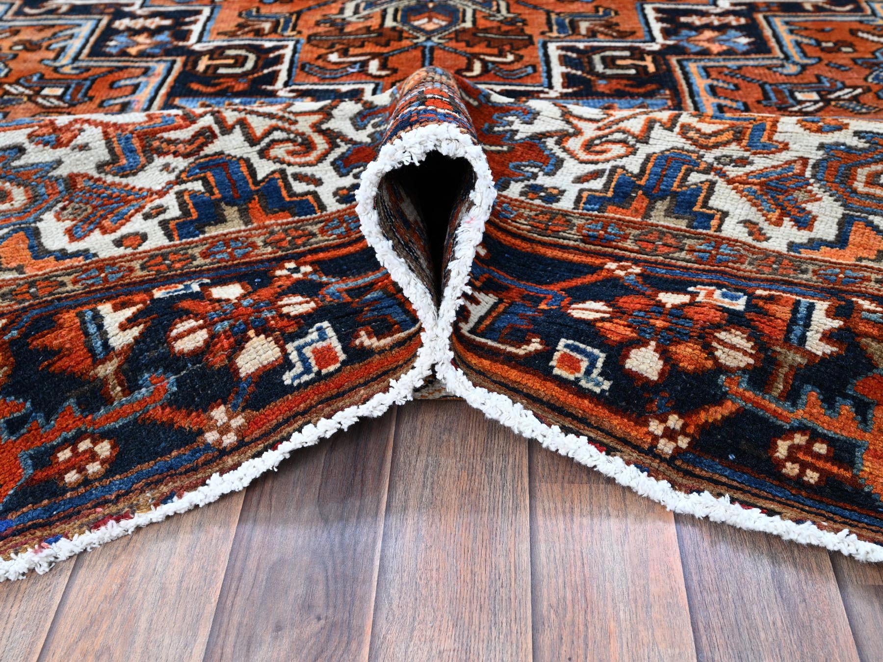 Heriz Heriz hand-knotted wool rug in Orange & Midnight Blue, 7'7" x 10'2" — SKU O0259 (view 5)