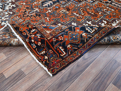 Heriz Heriz hand-knotted wool rug in Orange & Midnight Blue, 7'7" x 10'2" — SKU O0259 (view 6)