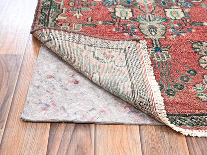 Vintage hand-knotted wool runner in Red & Gray, 2'6" x 9'6" — SKU O02602 (view 3)