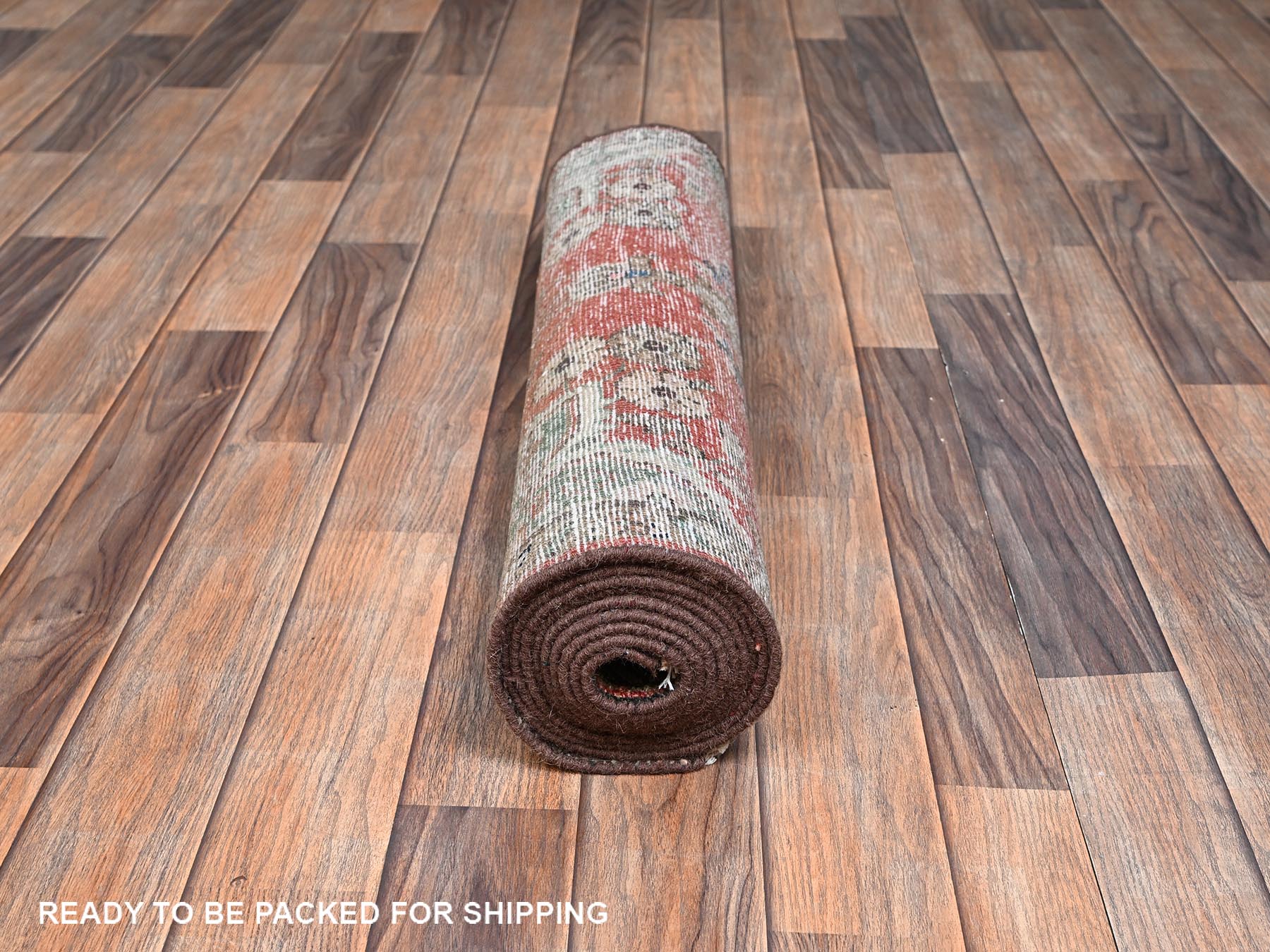 Vintage hand-knotted wool runner in Red & Gray, 2'6" x 9'6" — SKU O02602 (view 5)