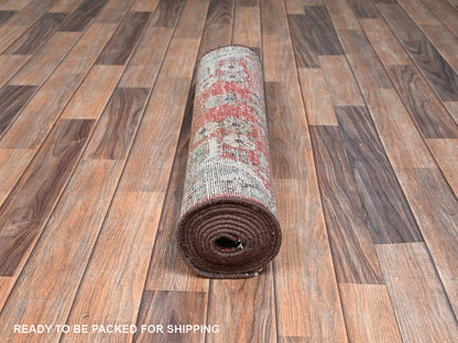 Vintage hand-knotted wool runner in Red & Gray, 2'6" x 9'6" — SKU O02602 (view 5)