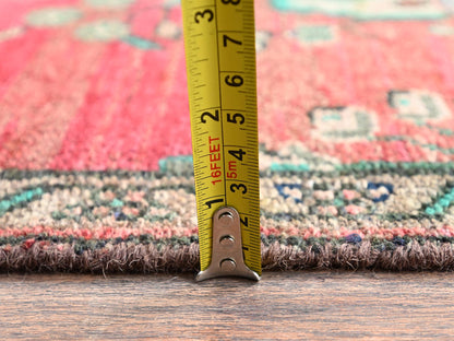 Vintage hand-knotted wool runner in Red & Gray, 2'6" x 9'6" — SKU O02602 (view 6)