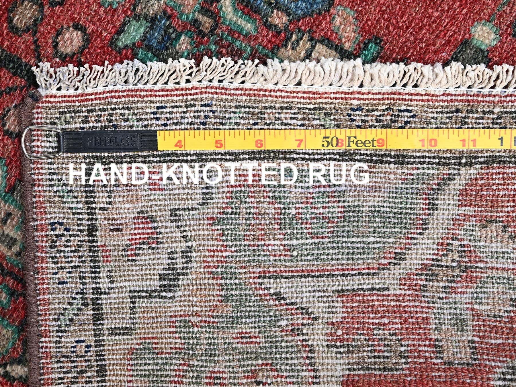 Vintage hand-knotted wool runner in Red & Gray, 2'6" x 9'6" — SKU O02602 (view 7)