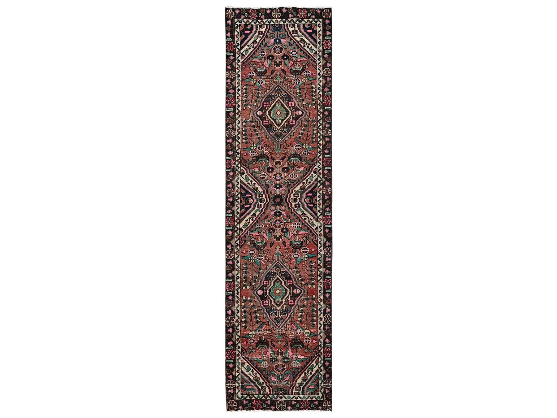 Brown 2'6" x 9'11" Vintage Hand knotted Wool Rug - Sku: O02606