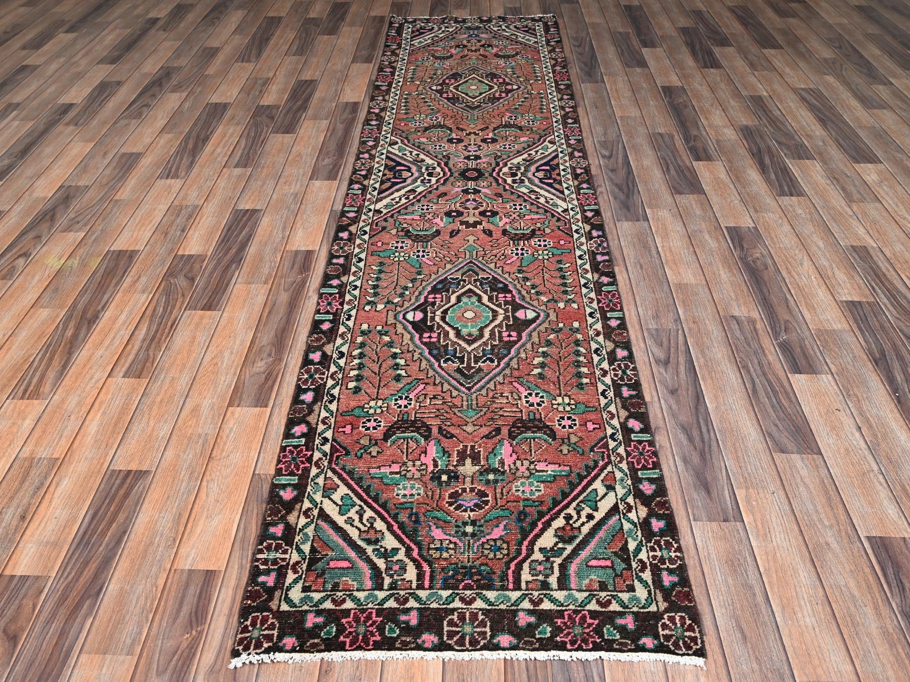 Brown 2'6" x 9'11" Vintage Hand knotted Wool Rug - Sku: O02606