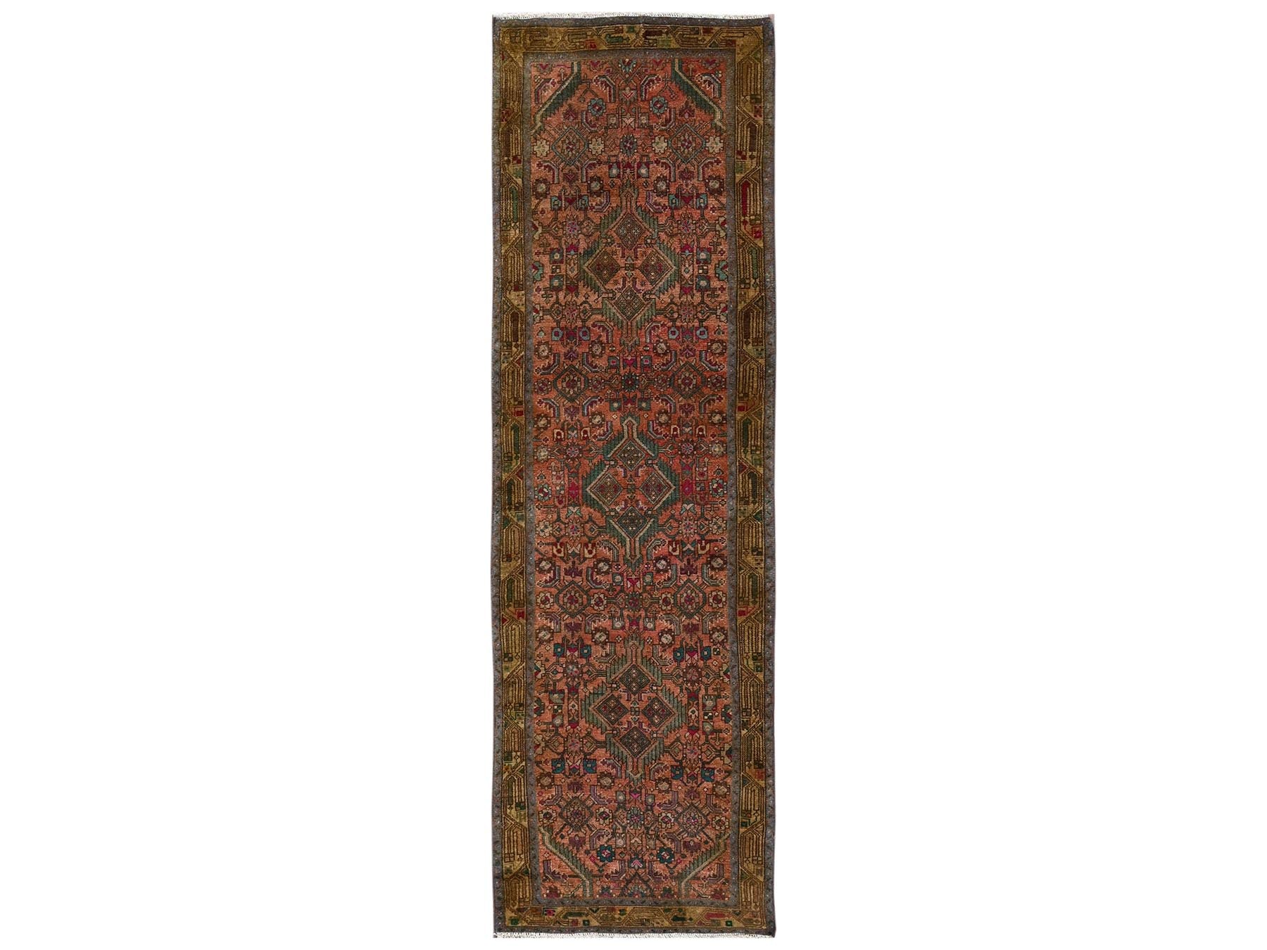 Brown 2'9" x 9'4" Vintage Hand knotted Wool Rug - Sku: O02613
