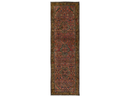 Brown 2'9" x 9'4" Vintage Hand knotted Wool Rug - Sku: O02613