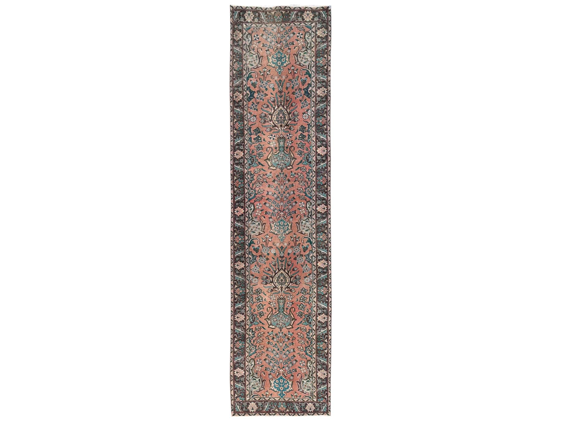 Tabriz Vintage hand-knotted wool runner in Pink & Purple, 2'9" x 12'2" — SKU O02614