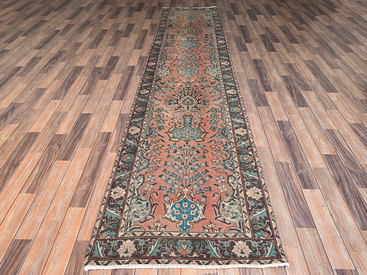 Tabriz Vintage hand-knotted wool runner in Pink & Purple, 2'9" x 12'2" — SKU O02614 (view 2)