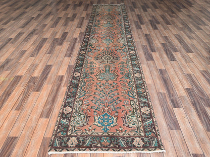 Tabriz Vintage hand-knotted wool runner in Pink & Purple, 2'9" x 12'2" — SKU O02614 (view 2)