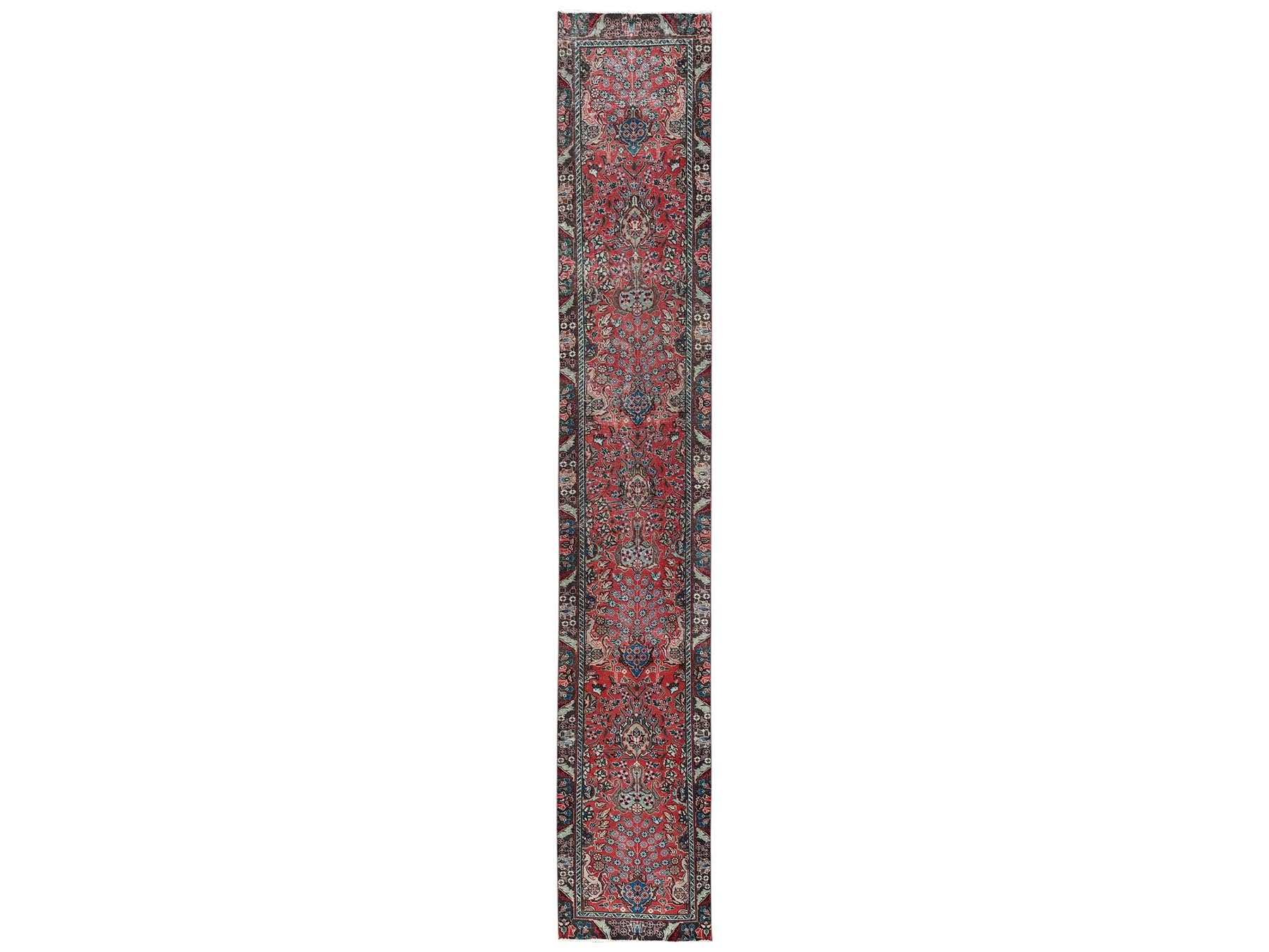 Tabriz Vintage hand-knotted wool runner in Red & Chocolate Brown, 2'3" x 15' — SKU O02615