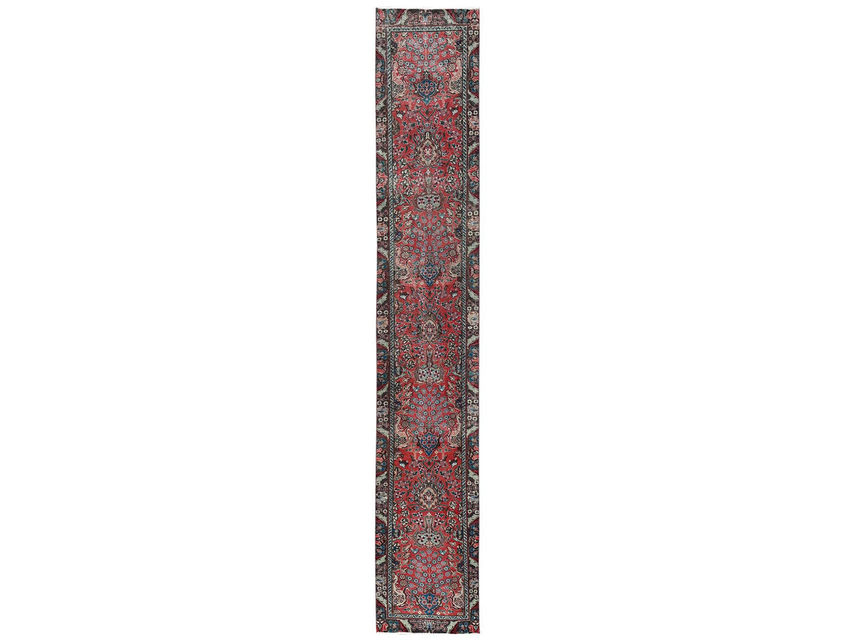Tabriz Vintage hand-knotted wool runner in Red & Chocolate Brown, 2'3" x 15' — SKU O02615