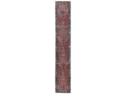 Tabriz Vintage hand-knotted wool runner in Red & Chocolate Brown, 2'3" x 15' — SKU O02615