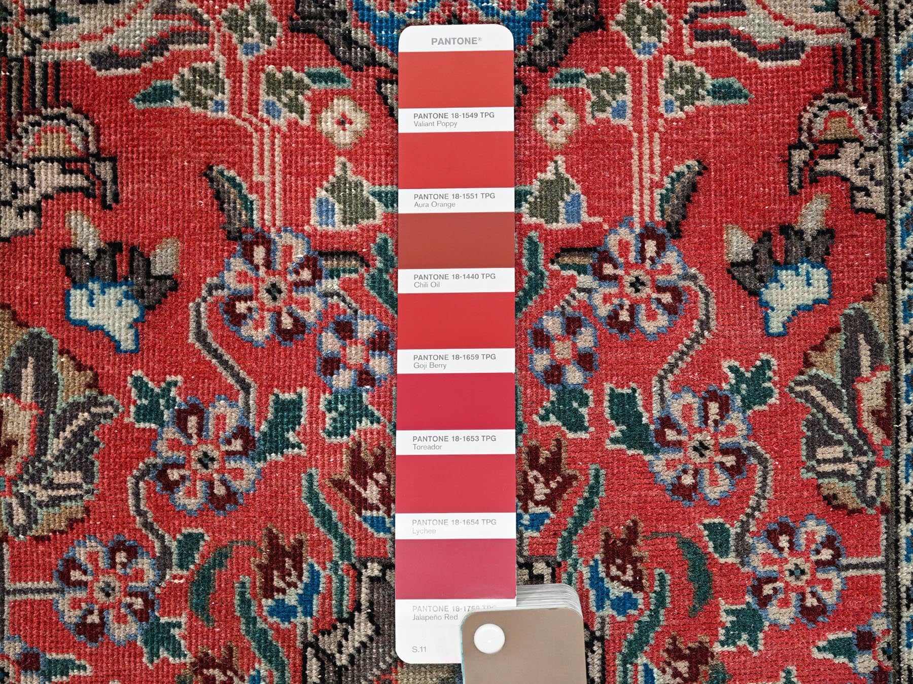 Tabriz Vintage hand-knotted wool runner in Red & Chocolate Brown, 2'3" x 15' — SKU O02615 (view 4)