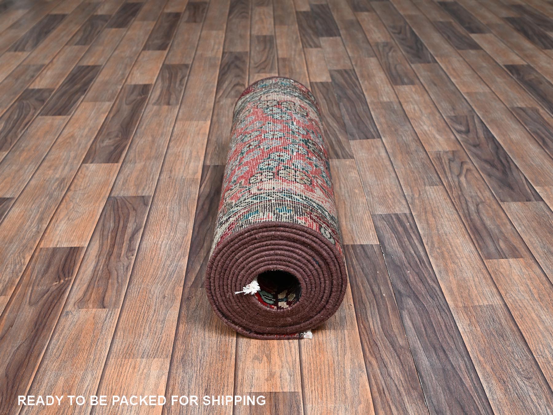 Tabriz Vintage hand-knotted wool runner in Red & Chocolate Brown, 2'3" x 15' — SKU O02615 (view 5)