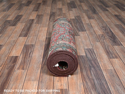Tabriz Vintage hand-knotted wool runner in Red & Chocolate Brown, 2'3" x 15' — SKU O02615 (view 5)