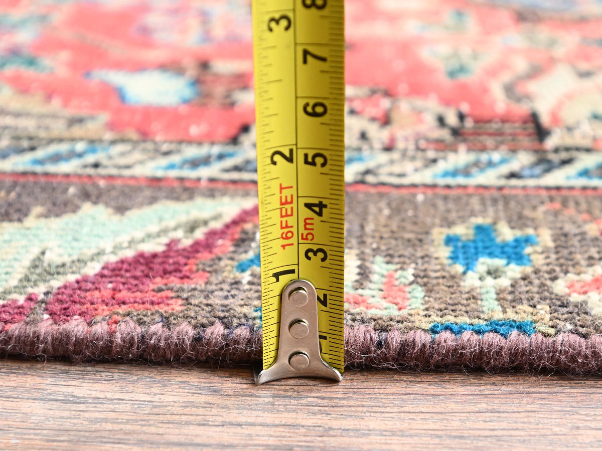 Tabriz Vintage hand-knotted wool runner in Red & Chocolate Brown, 2'3" x 15' — SKU O02615 (view 6)
