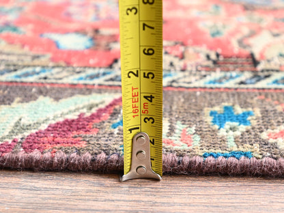 Tabriz Vintage hand-knotted wool runner in Red & Chocolate Brown, 2'3" x 15' — SKU O02615 (view 6)
