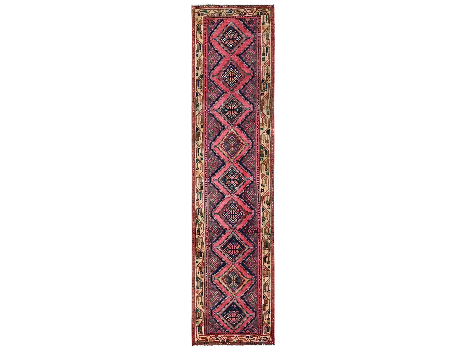Hamadan Vintage hand-knotted wool runner in Pink & Beige, 2'8" x 10'4" — SKU O02616