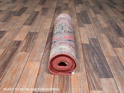Hamadan Vintage hand-knotted wool runner in Pink & Beige, 2'8" x 10'4" — SKU O02616 (view 5)
