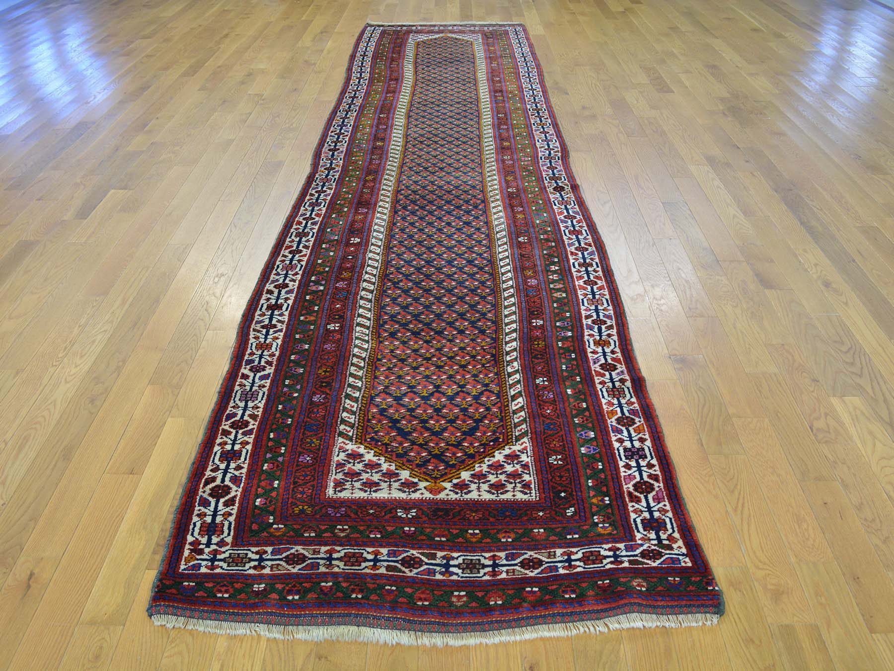 Boteh Persian hand-knotted wool runner in Blue & Ivory, 3'2" x 13'10" — SKU O026171 (view 2)