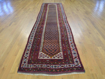 Boteh Persian hand-knotted wool runner in Blue & Ivory, 3'2" x 13'10" — SKU O026171 (view 2)