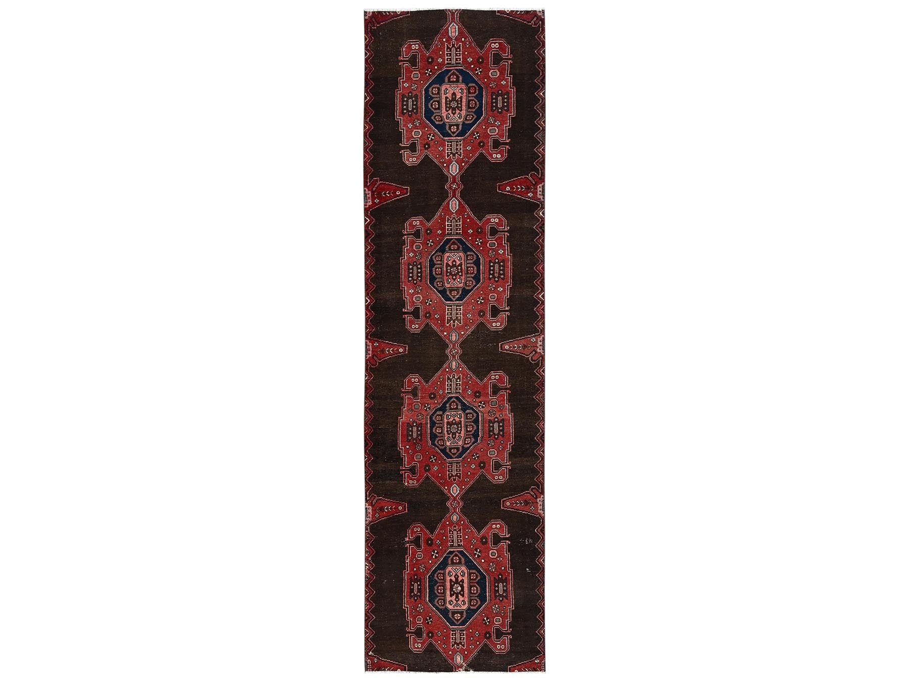 Brown 3'0" x 11'6" Vintage Hand knotted Wool Rug - Sku: O02624